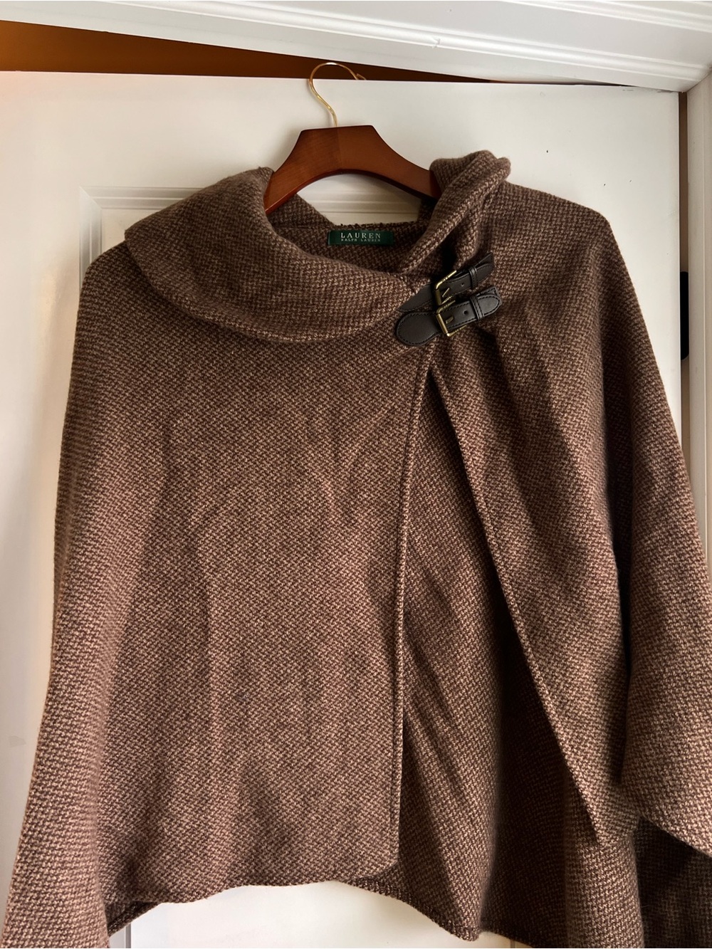 Ralph Lauren Brown Wool Toggle-Closure Knit Shawl